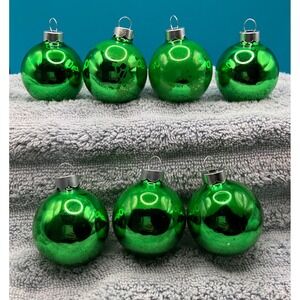 HD Glass Ball Ornaments Small Green Vintage Set of 7 Shiny Round Finish